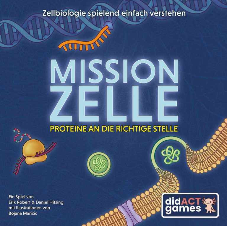 Spielcover "Mission Zelle": Grafische Darstellung von Proteinen und Zellstrukturen.