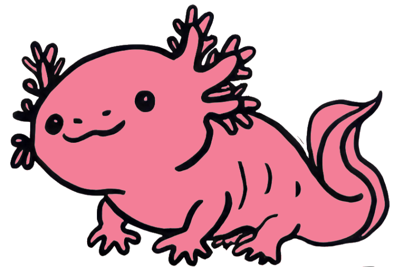 Man sieht Axo-Lotta. Sie ist das Maskottchen von Didact Games und ein Axolotl.