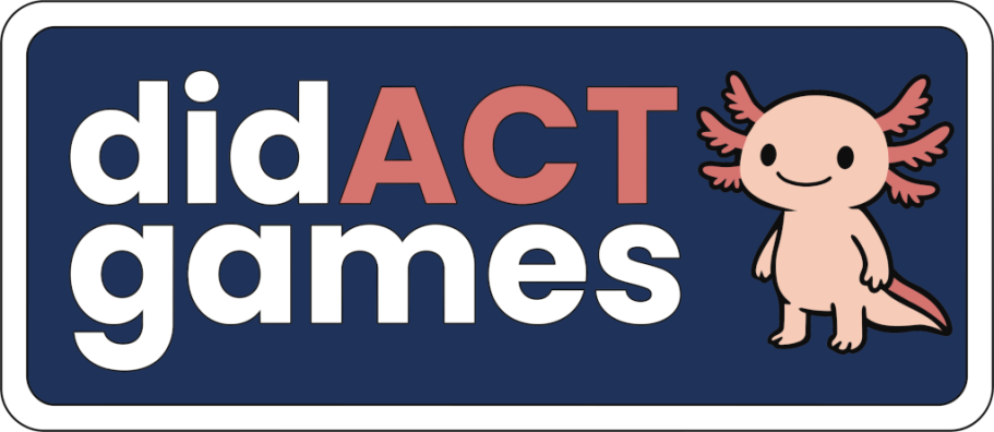 Logo von Didact Games. Schriftzug "Didact Games" mit Axoltol "Axo-Lotta".